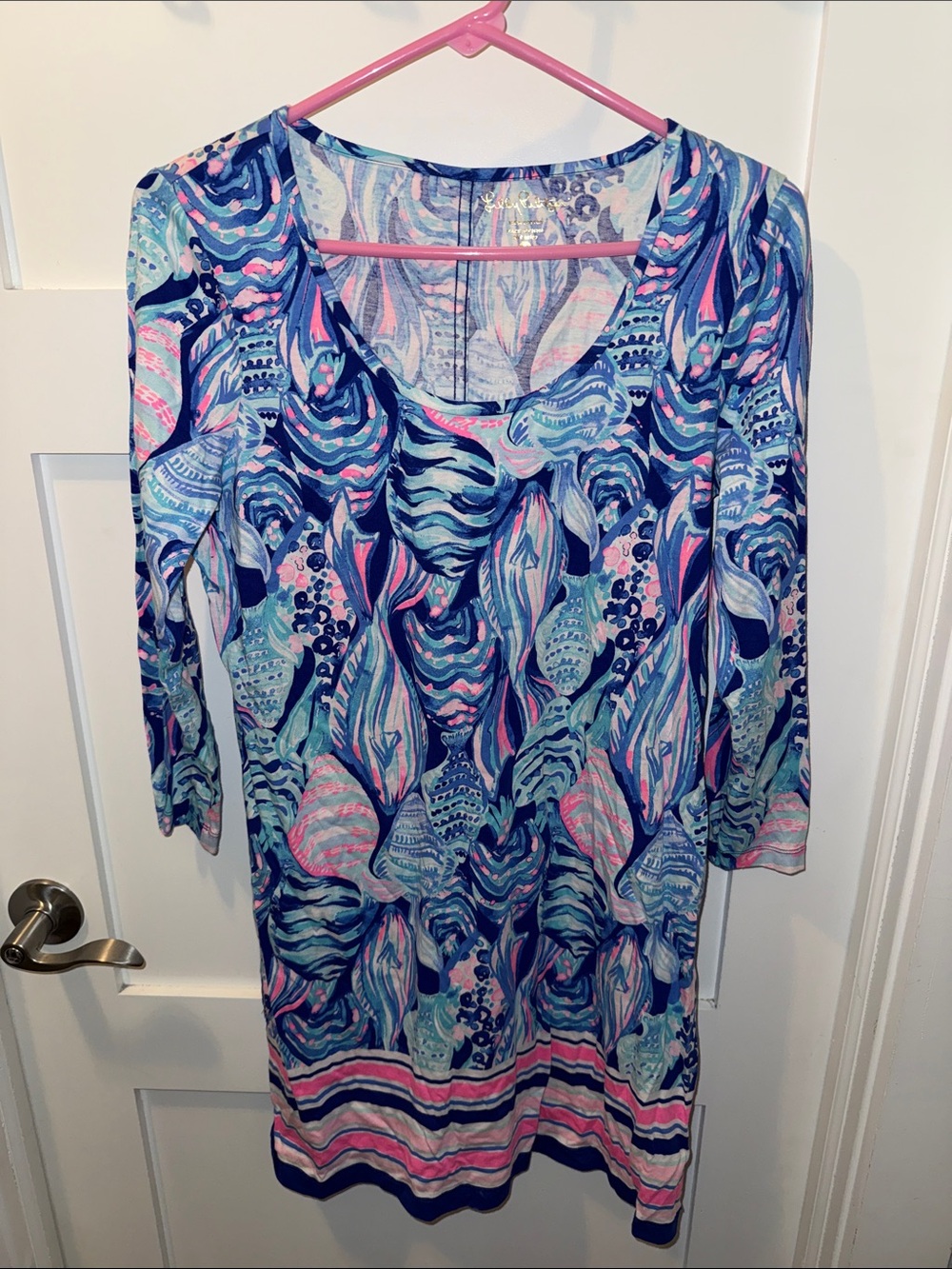 Lily Pulitzer  Beacon Dress in the Twilight Blue Scale Up print Size M